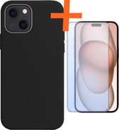 Hoesje Geschikt voor iPhone 15 Hoesje Siliconen Cover Case Met Screenprotector - Hoes Geschikt voor iPhone 15 Hoes Back Case - Zwart