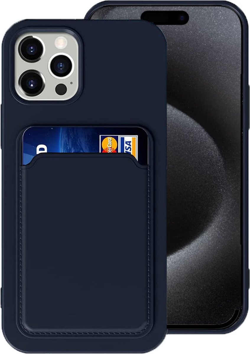 Pasjes Houder Hoesje geschikt voor iPhone 15 Plus - Portemonnee - Kaart houder - Blauw