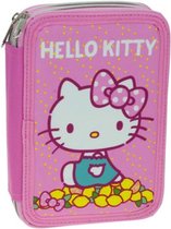Hello Kitty Gevulde Etui - 2 Lagen - Viltstiften - Kleurpotloden - Gum - Liniaal - Potloden - Notitieboekje - Puntenslijper