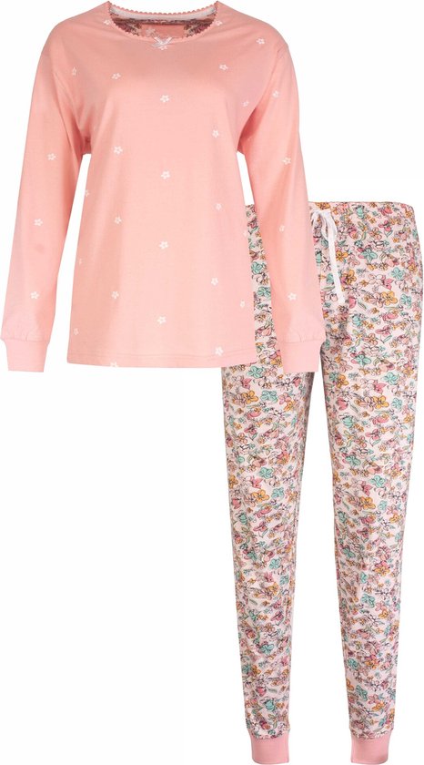 Tenderness Dames Pyjama Set - Bloemetjes print - 100% Gekamde Katoen - Roze - Maat L