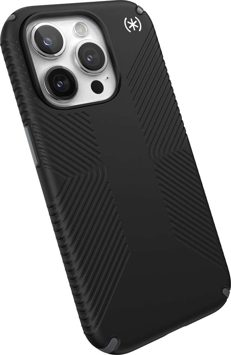 Speck hoesje geschikt voor Apple iPhone 15 Pro - Ultieme Bescherming en Grip - Luxe Soft-touch Afwerking - Valbescherming gecertificeerd tot 4 meter - Microban Antibacterieel - Presidio2 Grip lijn - Zwart