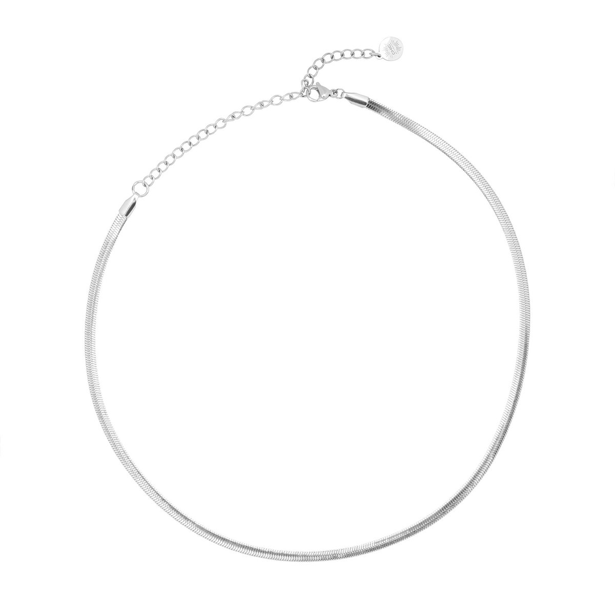 Chic by Lirette - Ketting Staal RVS Platte Schakels - Slang Schakel Collier - Zilver - 43cm inc. Sieradenzakje