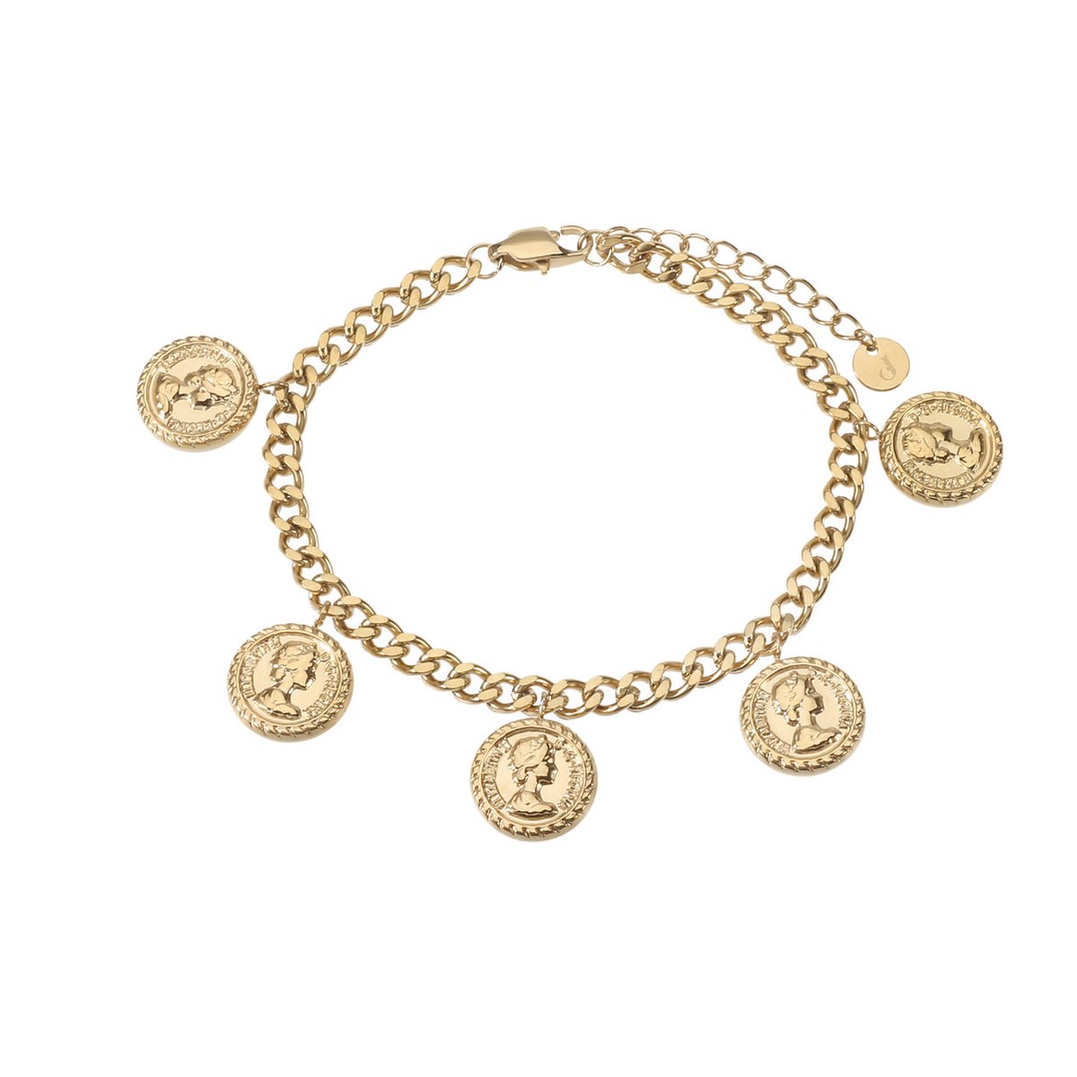 The Jewellery Club - Multi coin bracelet gold - Armband - Dames armband - Munten armband - Stainless steel - Goud - 17 cm - The Jewellery Club