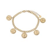 The Jewellery Club - Multi coin bracelet gold - Armband - Dames armband - Munten armband - Stainless steel - Goud - 17 cm