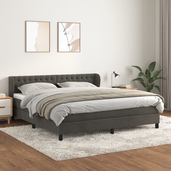 The Living Store Boxspringbed - Comfort - Bed - 203 x 163 x 78/88 cm - Donkergrijs fluweel