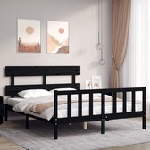 The Living Store Bed Grenenhout Zwart - 205.5 x 165.5 x 81 cm - Multiplex Lattenbodem