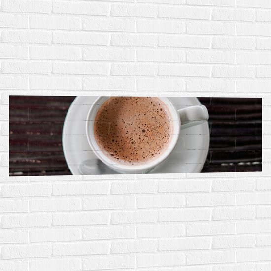 Muursticker - Bovenaanzicht van Kop Koffie - 120x40 cm Foto op Muursticker