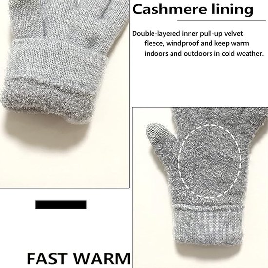 Gants d'hiver doux gants thermiques en tricot à écran tactile