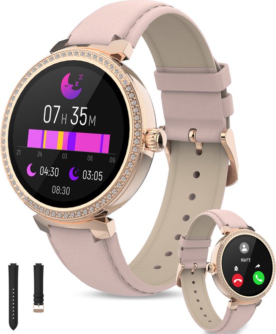 Denver Smartwatch Femme - Android et iOS - Fonction d'appel complète - Montre de sport - Moniteur de fréquence cardiaque - Oxymètre - Moniteur de sommeil - SWC342 - Rose