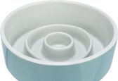 Trixie Voerbak - Anti Schrokbak - Slowfeeding - Keramiek - Grijs / Blauw - 14X14 CM 450 ML