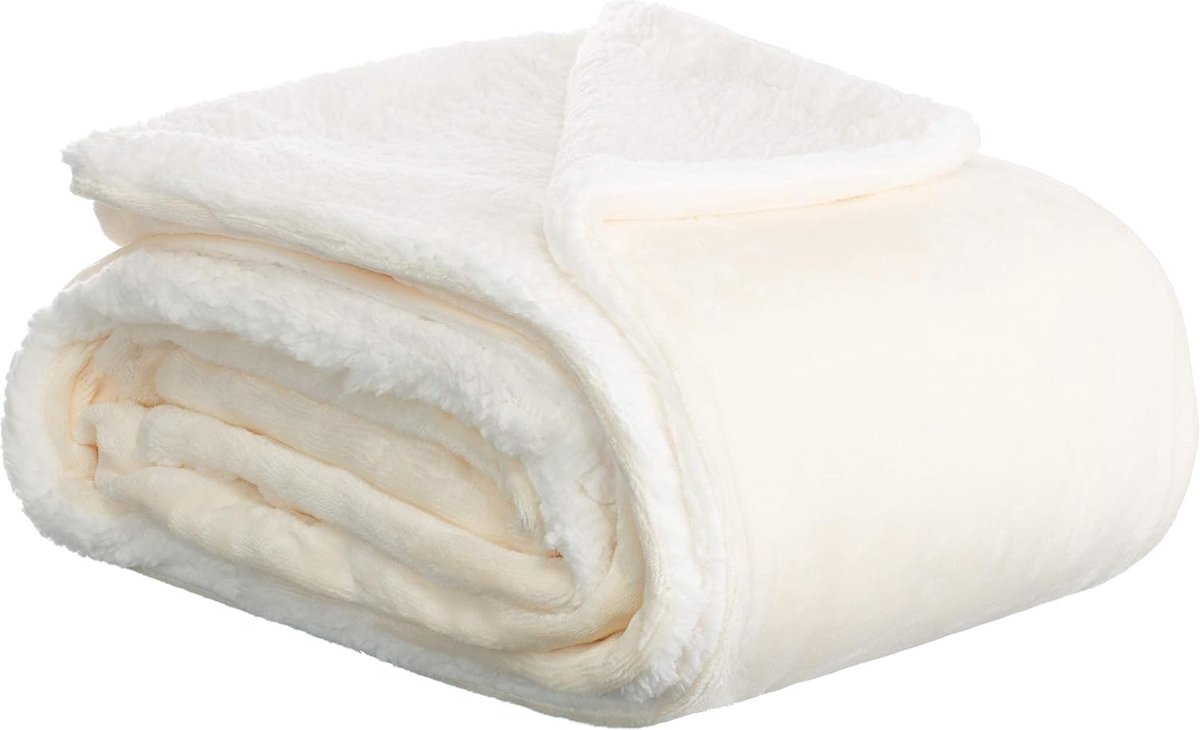 Fleece Plaid Felien - 130x170cm - Ecru gebroken wit - Zacht en Lekker warm - 100% Polar Fleece