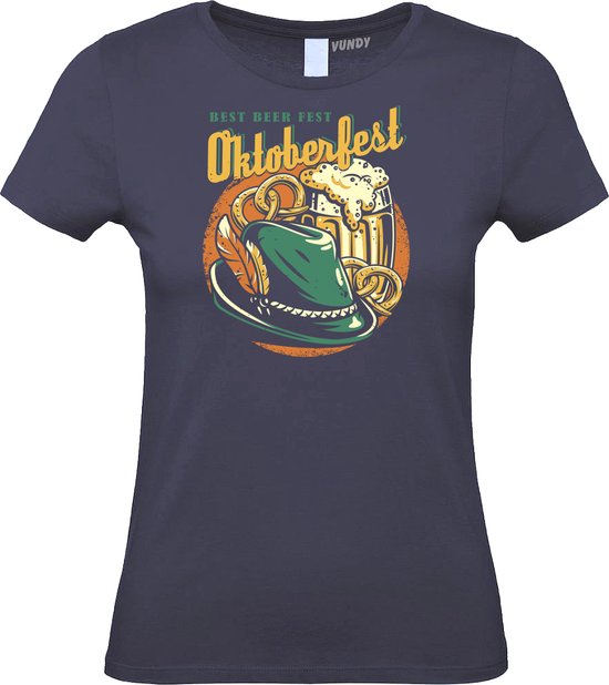 Dames T-shirt Print Oktoberfest | Oktoberfest dames heren | Lederhosen man | Foute party | Navy dames | maat L