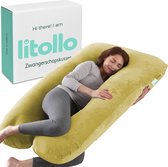 Litollo® Zwangerschapskussen XXL - Voedingskussen - Lichaamskussen - 280cm - Zachte fleece stof - Body pillow - Afneembare hoes - Okergeel