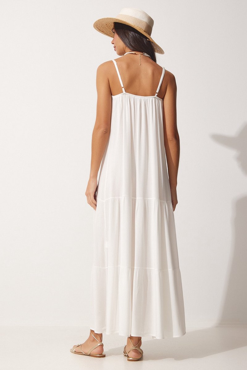 Zomerjurk met spaghettibandjes voor dames, zomer, boho, vierkante hals, ruches, casual, vloeiende lange jurk, strandschommel, party, maxi-jurk, H-geel, S