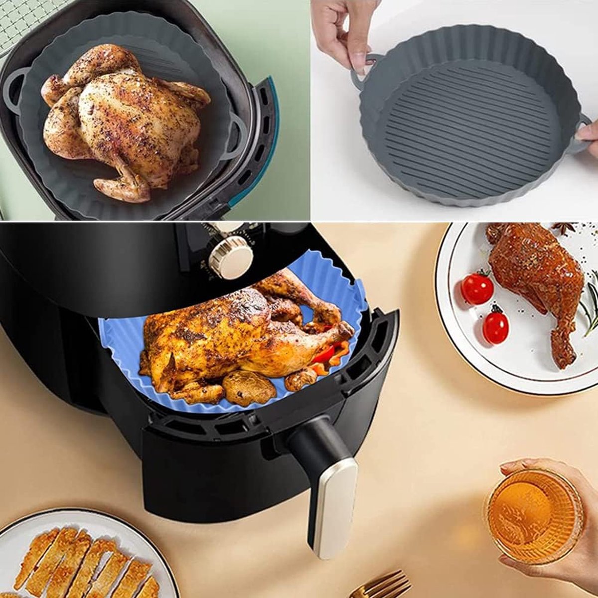 Bhxteng Air Fryer Silicone Baking Tray Pot Soft and Flexible Tray with  Handle for Air Fryer Steamer Oven