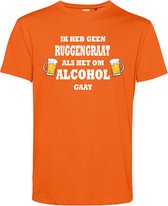 T-shirt Ik heb geen Ruggengraat als het om Alcohol gaat | Oktoberfest dames heren | Carnavalskleding heren dames | Foute party | Oranje | maat L