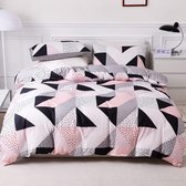 Beddengoed 200 x 220 cm, 3-delige set, zwart, roze, driehoek, grijs, geometrisch ontwerp, omkeerbaar beddengoed, zachte microvezel, 1 dekbedovertrek 200 x 220 cm en 2 kussenslopen 80 x 80 cm met ritssluiting