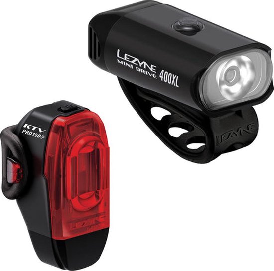 Lezyne Mini Drive 400XL + KTV Drive Pro+ - Fietsverlichting set - Fietslicht voor en achter - Waterdicht - 400 lumen - Zwart