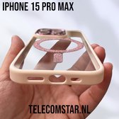 Apple iPhone 15 Pro Max Hoesje Magsafe - Magneet Case met Ring Roze Glitter met Camera lens bescherming