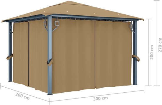 vidaXL Tonnelle avec rideau 400x300 cm Aluminium Taupe