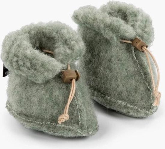 100% wollen baby slofjes - Groen - KiCo label - 0 tot 6 maanden