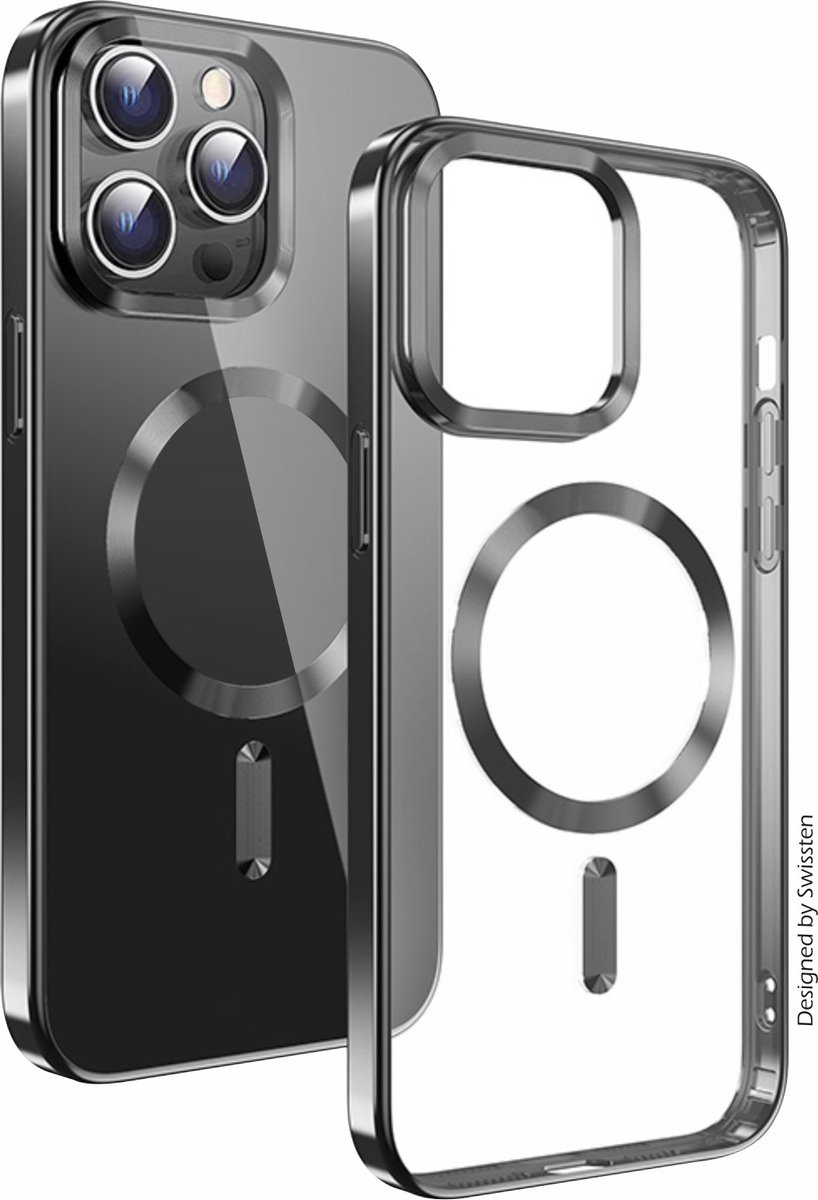 Swissten Hoesje - Geschikt voor iPhone 15 Pro Max - Geschikt voor Magsafe - Metallic - Transparant