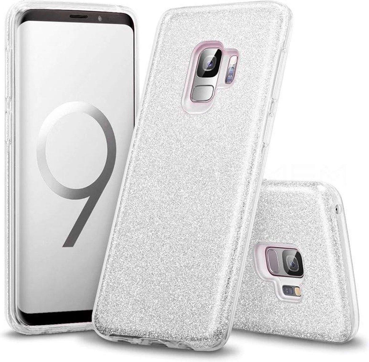 Geschikt voor Samsung Galaxy S9 Plus Backcover - Zilver - Glitter Bling Bling - TPU case