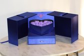 Flowerbox met Zeep Rozen - Giftbox - Valentijn - Moederdag - Blauwe Box met Paarse Zeep Rozen