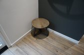 Industriële ronde eikenhouten salontafel of sidetabel met blad van 50cm kleur blackwash en industrieel onderstel