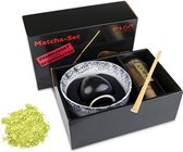 Matcha starter set compleet - Matcha set - Matcha thee set incl. matcha thee - Handgemaakt matcha kom - chasen houder zwart - bamboe matcha klopper en maatschep - Complete matcha s