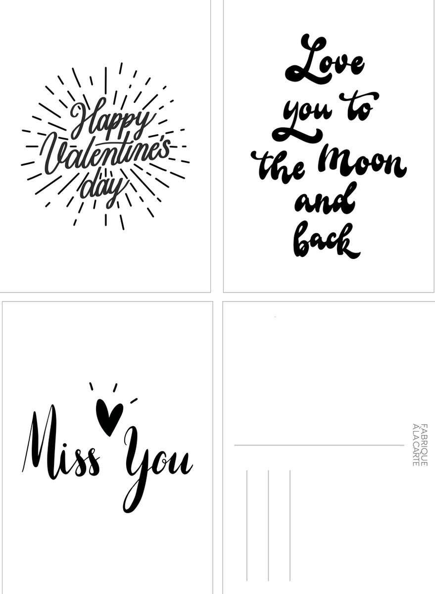 Fabrique a la carte - Valentijnskaarten - Set van 15 - A6 - Zwart wit