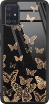 Samsung A71 hoesje glas - Vlinders - Hard Case - Zwart - Backcover - Marmer - Grijs