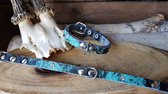 MRL Zwarte halsband met mint / zwarte opzet 1cm. L4.
