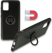 Samsung Galaxy S20 Plus Hoesje Zwart - Siliconen Back Cover met Ring Kickstand - Geschikt voor Magneet Houders