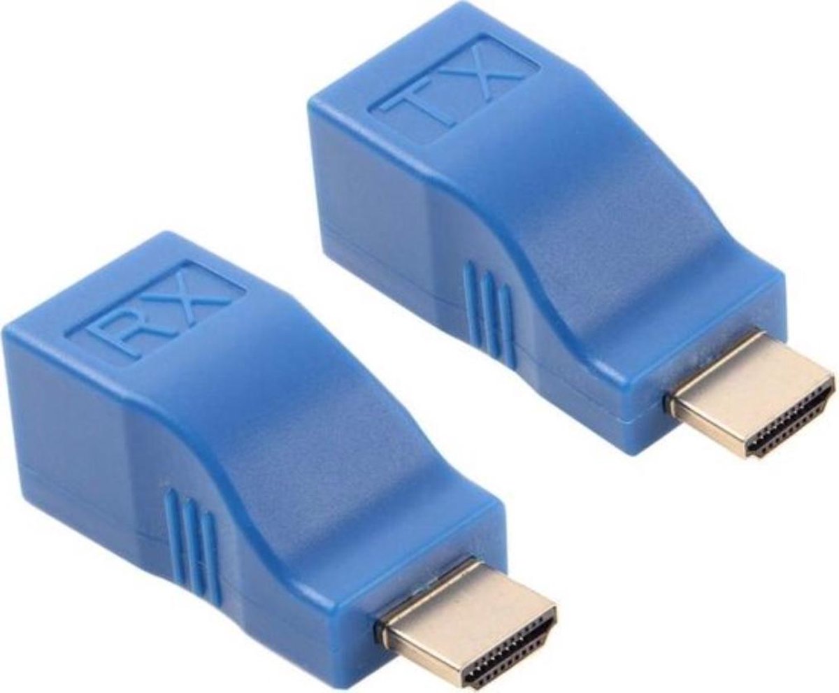 Jumalu HDMI naar RJ45 Extender Adapter - Ontvanger en verzender - Via Cat-5e/6 kabel - Via Ethernetkabel - Via Ethernet - Verzend bereik 30 meter - Blauw
