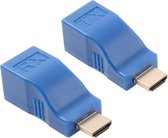 Jumalu HDMI naar RJ45 Extender Adapter - Ontvanger en verzender - Via Cat-5e/6 kabel - Via Ethernetkabel - Via Ethernet -  Verzend bereik 30 meter - Blauw
