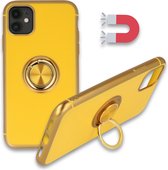 iPhone 11 Hoesje Geel - Siliconen Back Cover met Ring Kickstand - Geschikt voor Magneet Houders