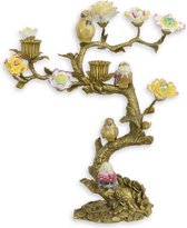 Boom porseleinen bloemen - Kandelaar - Bronzen decoratie - 37,2 cm hoog