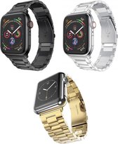 Geschikt voor Apple Watch bandje 42 / 44 / 45 mm - Series 1 2 3 4 5 6 7 SE - 3 pack - Smartwatch iWatch horloge band - 42mm 44mm 45mm - Fungus - RVS metaal - Goud zilver zwart - Schakel