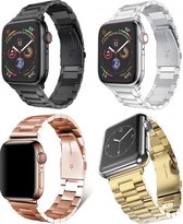 Geschikt voor Apple Watch bandje 42 / 44 / 45 mm - Series 1 2 3 4 5 6 7 SE - 4 pack - Smartwatch iWatch horloge band - 42mm 44mm 45mm - Fungus - RVS metaal - Zilver zwart rosegoud - Schakel