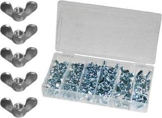 KQDRAVINE Vleugelmoeren M6, 120 stuks vlindermoeren, hoogwaardig assortiment, metrische roestvrije vleugelmoer, schroefdraadmaten, handschroef, vleugelmoeren