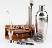 Premium Cocktail set 14-delig met Bamboestandaard en Recepten - Cadeau man vrouw - 750 ML - Cocktail shaker - RVS