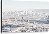 Canvas  - Luchtballonnen boven Sneeuwgebied - 120x80cm Foto op Canvas Schilderij (Wanddecoratie op Canvas)