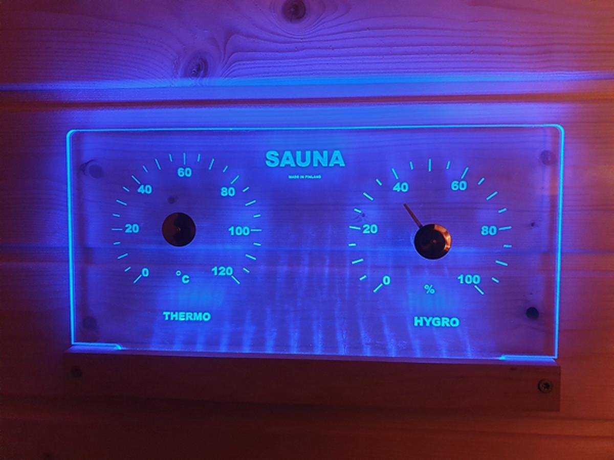 Saunia - Led - Thermo- & Hygrometer - 12V - Wisselende kleuren - saunia