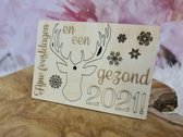 Houten Kerstkaart Eland hoofd set van 4