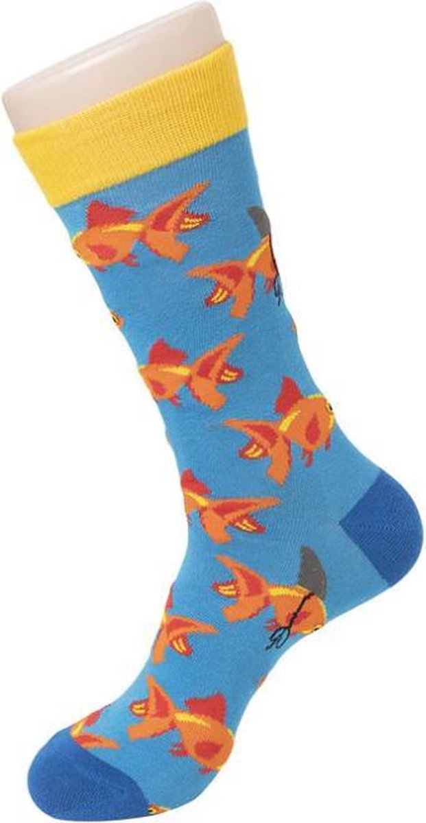 Heren sokken - blauw - print gouden vis - vissen - 40 - 46 - cadeau voor hem - gift - geschenk mannen - Kerst cadeau - verjaardagscadeau