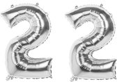 22 Jaar Folie Ballonnen Zilver- Happy Birthday - Foil Balloon - Versiering - Verjaardag - Man / Vrouw - Feest - Inclusief Opblaas Stokje & Clip - XXL - 115 cm