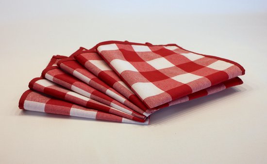 Servetten Grote ruit rood 40 x 40, set van 6 (strijkvrij) - brabantsbont - picknick