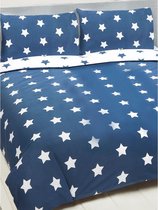 2-persoons dekbedovertrek donkerblauw / navy blauw met witte sterren / sterretjes tweepersoons 200 x 200 cm (kinderkamer / slaapkamer / beddengoed)