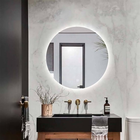 Badkamerspiegel met LED verlichting en verwarming - 3 LED standen - Condensvrij - Dimbaar - 60 x 60 CM - Ronde spiegel